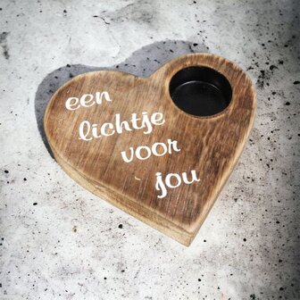 houten hart waxinelicht