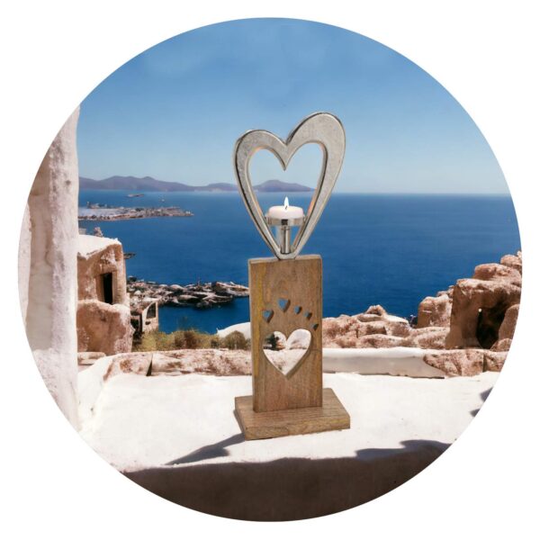 Metalen hart op houten sokkel met lichtje