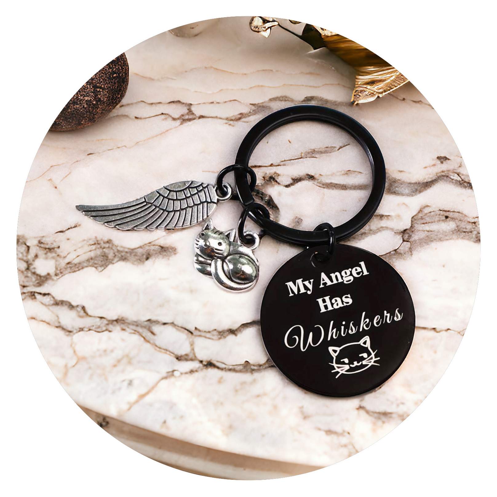 Sleutelhanger Zwart-My angel has whiskers Sleutelhanger Zwart-My angel has whiskers