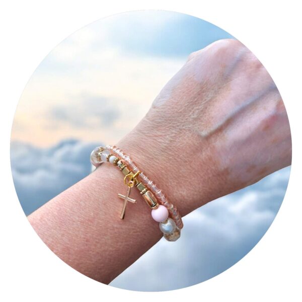 Set van twee armbandjes roze-goud