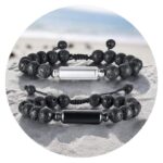 Urn armband vulkaankralen - zwart zilver