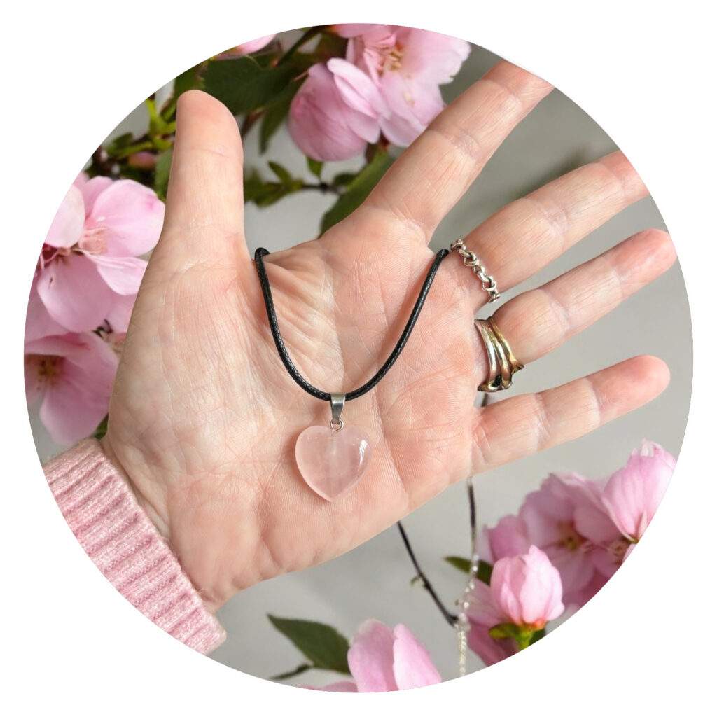 Veterketting met rozenkwarts hartje
