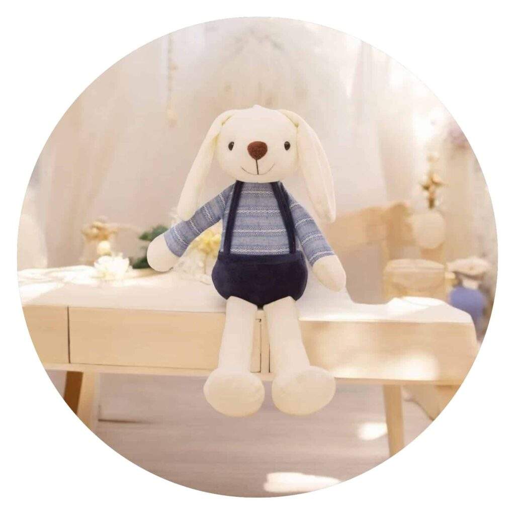 Wit konijn met blauwe broek