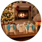 Drie houten engeltjes kerstsfeer