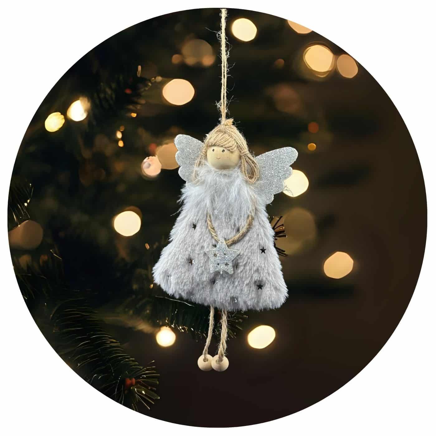 Engeltje-met-dons-grijs-kerst (1) Hanger Engeltje met dons grijs