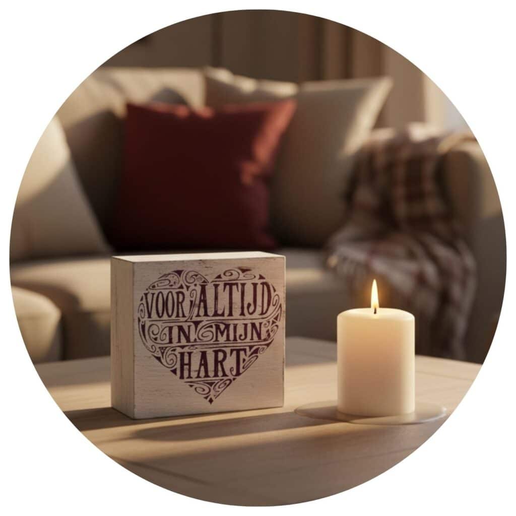 Tekstbord voor altijd in mijn hart sfeerbeeld