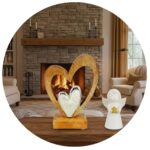 Mangohouten hart met metalen kern naast een engel