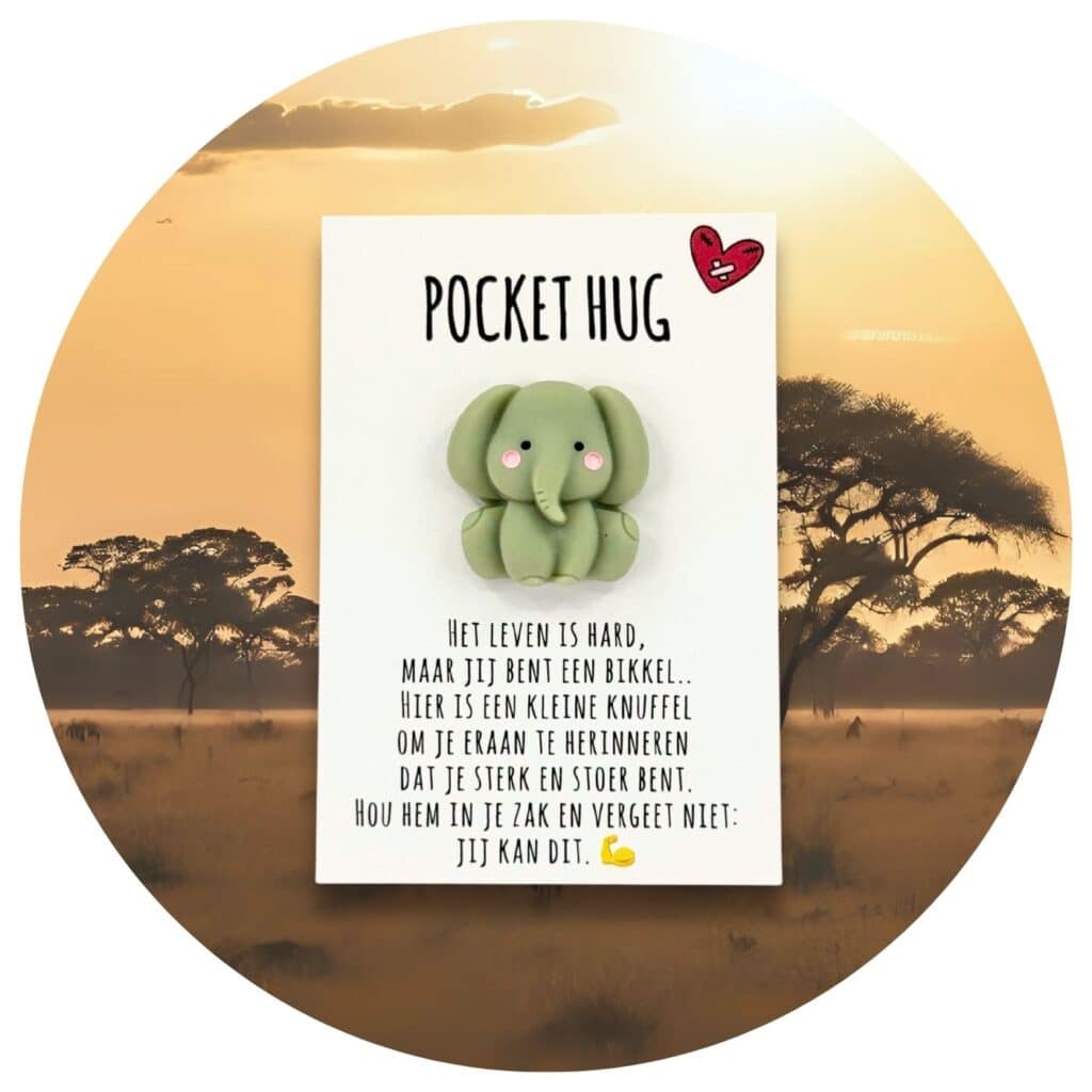 Pocket Hug olifant bikkel Nederlandse tekst