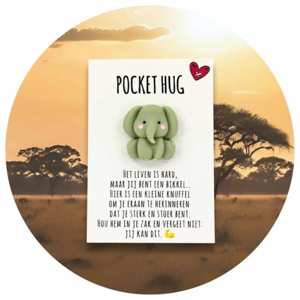 Pocket Hug olifant bikkel Nederlandse tekst