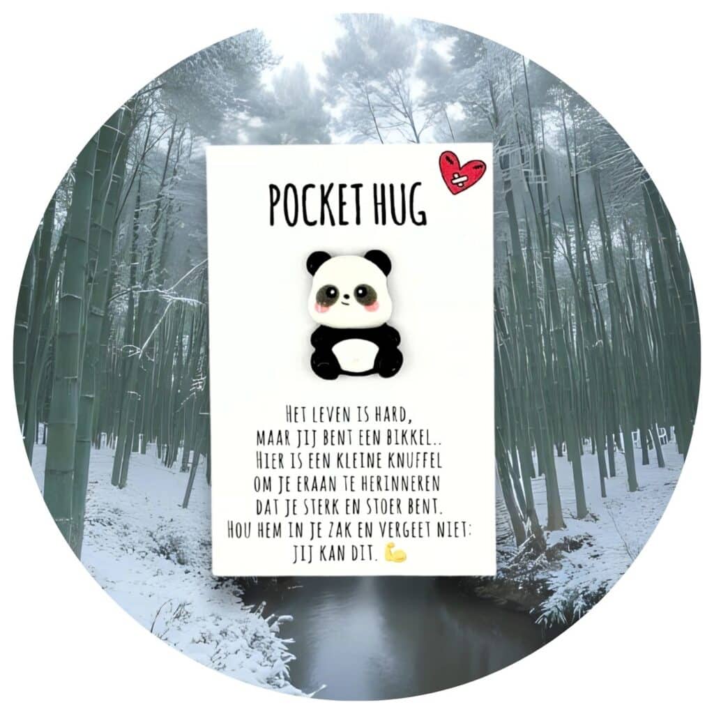 Pocket Hug panda bikkel Nederlandse tekst