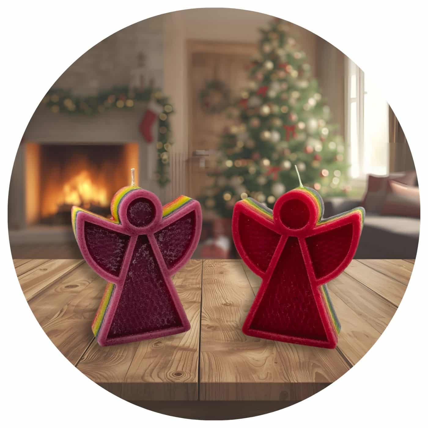 Regenboog-engel-kerstsfeer Kaars regenboogengel paars of rood in kerstsfeer