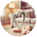 Groot metalen hart op houten standaard met roze rozen